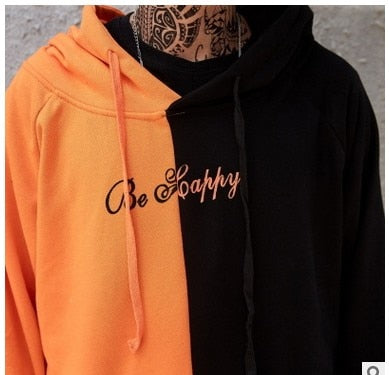 Orange hoodie with online black writing